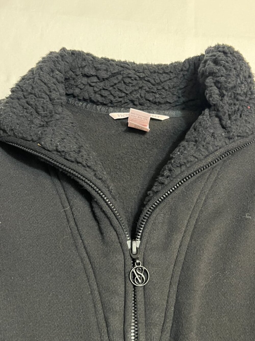 Victoria's Secret Black Sherpa Collar Half Zip Cropped Sweatshirt S Fleece Cozy - Picture 5 of 9